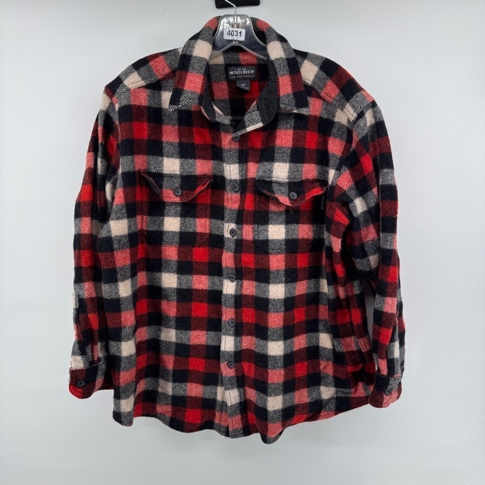 Woolrich Wool Flannel Shirt Mens XL Buffalo Plaid Button Red Black